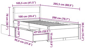 Σκελετός Κρεβατιού Χωρίς Στρώμα Λευκό 100x200 εκ. Μασίφ Πεύκο - Λευκό