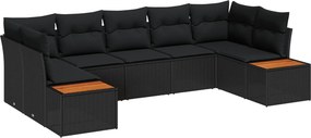 vidaXL Σετ Καναπέ Κήπου με μαξιλάρι 7 pcs Μαύρο Πολυρατάν