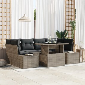 vidaXL 7 Τεμαχίων Σετ Καναπέ Κήπου με Μαξιλάρια Γκρι Πολυ Ρατάν