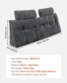 VEVOR Headboard Pillow Queen Wedge Headboard Pillow with 2 Pockets &amp; Headrests