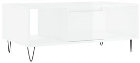 Τραπεζάκι Σαλονιού Γυαλ. Λευκό 90x50x36,5 εκ. Επεξεργ. Ξύλο - Λευκό