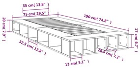 Πλαίσιο Κρεβατιού Καπνιστή Δρυς 75x190 εκ. Επεξεργασμένο Ξύλο - Καφέ