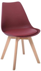 Καρέκλα MARTIN STRIPE Ξύλινο πόδι / PP Μπορντώ 49x56x82cm (Σετ 4 ΤΕΜ)