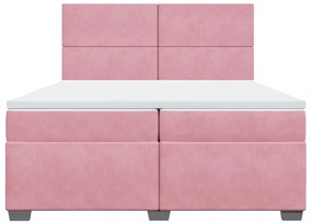 Κρεβάτι Boxspring με Στρώμα Ροζ 200x200 εκ. Βελούδινο - Ροζ