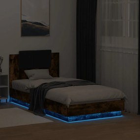 vidaXL Πλαίσιο Κρεβατιού με Κεφαλάρι/LED Καπν. Δρυς 90x190 εκ.