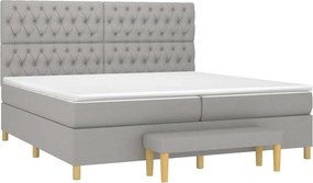 vidaXL Κρεβάτι Boxspring με Στρώμα Ανοιχτό Γκρι 200x200 εκ. Υφασμάτινο