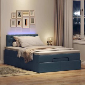 vidaXL Οθωμανικό κρεβάτι με στρώμα &amp; LEDs Μπλε 120x200 cm Ύφασμα
