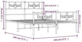 Πλαίσιο Κρεβατιού με Κεφαλάρι&amp;Ποδαρικό Μαύρο 140x190εκ. Μέταλλο - Μαύρο