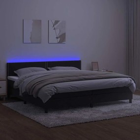 vidaXL Κρεβάτι Boxspring με Στρώμα &amp; LED Μαύρο 200x200 εκ. Βελούδινο