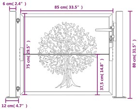 Πύλη Κήπου Σχέδιο Δέντρο Ανθρακί 105 x 80 εκ. Ατσάλινη - Ανθρακί