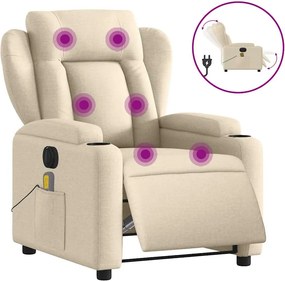 vidaXL Πολυθρόνα Μασάζ Ανακλινόμενη Ηλεκτρική Κρεμ Υφασμάτινη
