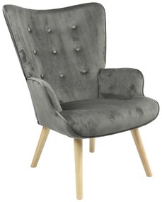 Intrahome Πολυθρόνα Fluffy Intrahome βελούδο ανθρακί-φυσικό πόδι 75x69x96εκ | SKU: INTRAPA-366111134