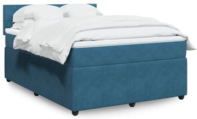 vidaXL Κρεβάτι Boxspring με Στρώμα Μπλε 140x190 εκ. Βελούδινο
