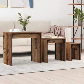 vidaXL Φωτιστικό Τραπεζάκι 3 pcs Παλαιό ξύλο 60 x 35 x 56 εκ.