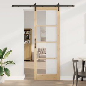 vidaXL Συρόμενη Πόρτα με Εξαρτήματα 'ORKDAL' Στερεό Ξύλο & Γυαλί