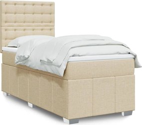 vidaXL Κρεβάτι Boxspring με Στρώμα Κρεμ 90x200 εκ.Υφασμάτινο