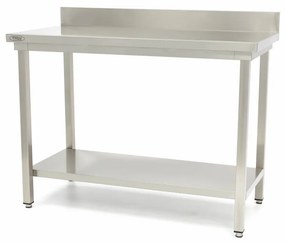 Stainless Steel Table - 120 x 60cm - Adjustable Height - with Backsplash and Storage Shelf