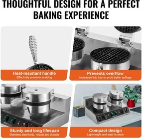 VEVOR Commercial Waffle Maker Dual-Head Round Waffle Iron 2460W Non-Stick