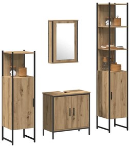 vidaXL Σετ Επίπλων Μπάνιου με ράφι 4 pcs Καφέ 33 x 33 x 185.5 εκ