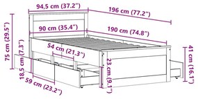 Σκελετός Κρεβατιού Χωρ. Στρώμα +Κεφαλάρι 90x190 εκ Μασίφ Πεύκου - Καφέ