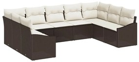vidaXL Σέτ φαγητού για κήπο με μαξιλάρι 9 pcs Καφέ, Κρέμα