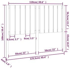 vidaXL Κεφαλάρι Κρεβατιού Γκρι 125,5 x 4 x 100 εκ. Μασίφ Ξύλο Πεύκου