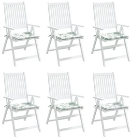 Μαξιλάρια Καρέκλας 6 τεμ. Σχέδιο Φύλλων 40x40x3 εκ. Υφασμάτινα - Πράσινο