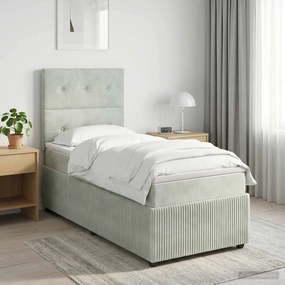 vidaXL Κρεβάτι box spring με στρώμα Ανοιχτό γκρι 90 x 190 cm Βελούδο