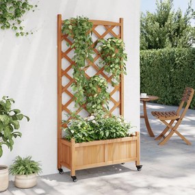 vidaXL Γλάστρα με Καφασωτό και Ροδάκια Καφέ από Μασίφ Ξύλο Ελάτης