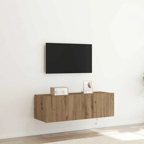 vidaXL Ντουλάπι τοίχου για τηλεόραση με LED φωτισμό από καστανό δρυ 100x35x31 εκ.