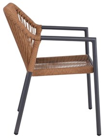 DINA Πολυθρόνα Βεράντας-Κήπου ALU Ανθρακί, Rope Wicker Φυσικό, Στοιβαζόμενη 56x60x84cm