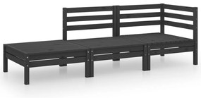 vidaXL Σαλόνι Κήπου Σετ 3 Τεμαχίων Μαύρο από Μασίφ Ξύλο Πεύκου