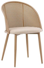 Καρέκλα Riccardo φυσικό pe rattan-μπεζ ύφασμα-φυσικό μέταλλο 56x52x82εκ 2αδα 56x52x82 εκ.