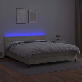 VidaXL Κρεβάτι Boxspring με Στρώμα & LED Κρεμ 160x200 εκ. Συνθ. Δέρμα