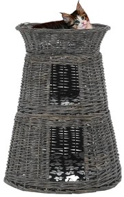 vidaXL Καλάθι Γάτας Σετ 3 τεμ. Γκρι 47x34x60εκ Φυσική Ιτιά &amp; Μαξιλάρια