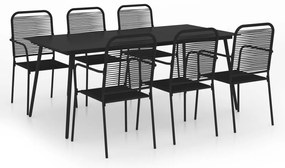 vidaXL Σετ Τραπεζαρίας Κήπου 7 τεμ. Μαύρο Ατσάλι Βαμβακερό Σχοινί