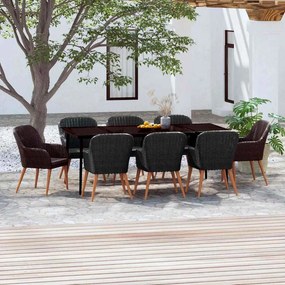 vidaXL Σετ Τραπεζαρίας Κήπου 9 τεμ Μαύρο με Μαξιλάρια