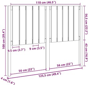 vidaXL Κεφαλάρι Κρεβατιού Μαύρο 125,5 x 4 x 100 εκ. Μασίφ Ξύλο Πεύκου