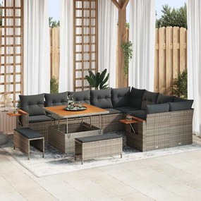 vidaXL Σετ Καναπέ για τον Κήπο  12 Τεμαχίων με Γκρι Μαξιλάρια από Πολυ Ράτταν και Ξύλινο Σκελετό