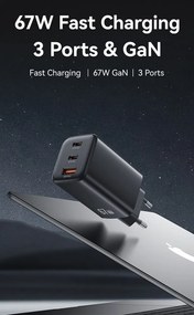 USAMS φορτιστής τοίχου CC265, USB &amp; 2x USB-C, 67W, GaN, λευκός