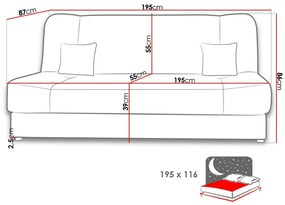 Καναπές κρεβάτι Comfivo 110, Αριθμός θέσεων: 3, Αποθηκευτικός χώρος, 86x195x87cm, 48 kg, Πόδια: Πλαστική ύλη | Epipla1.gr