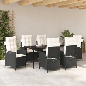 vidaXL Σετ Επίπλων Κήπου 7 Τεμαχίων με Μαξιλάρια Μαύρο Πολυ Ρατάν