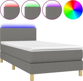 vidaXL Κρεβάτι Boxspring με Στρώμα &amp; LED Σκ.Γκρι 100x200 εκ Υφασμάτινο