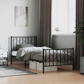 Πλαίσιο Κρεβατιού με Κεφαλάρι&amp;Ποδαρικό Μαύρο 90x190 εκ. Μέταλλο