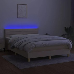 vidaXL Κρεβάτι Boxspring με Στρώμα &amp; LED Κρεμ 140x190 εκ. Υφασμάτινο