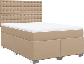 vidaXL Κρεβάτι Boxspring με Στρώμα Καπουτσίνο 140x190εκ.από Συνθ.Δέρμα
