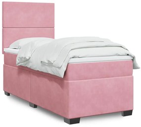 vidaXL Κρεβάτι Boxspring με Στρώμα Ροζ 100x200 εκ. Βελούδινο