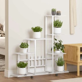 vidaXL Ανθοστήλη με Ρόδες Λευκή 94,5 x 25 x 92,5 εκ. Μεταλλική