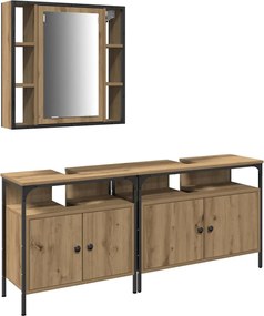 vidaXL Μονάδες Νιπτήρα Μπάνιου με ράφι 3 pcs Καφέ Επεξεργασμένο ξύλο