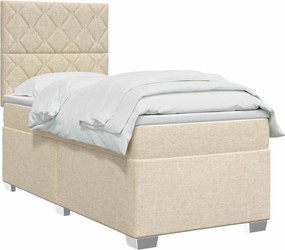 vidaXL Κρεβάτι box spring με στρώμα Κρεμ 90 x 200 cm Ύφασμα